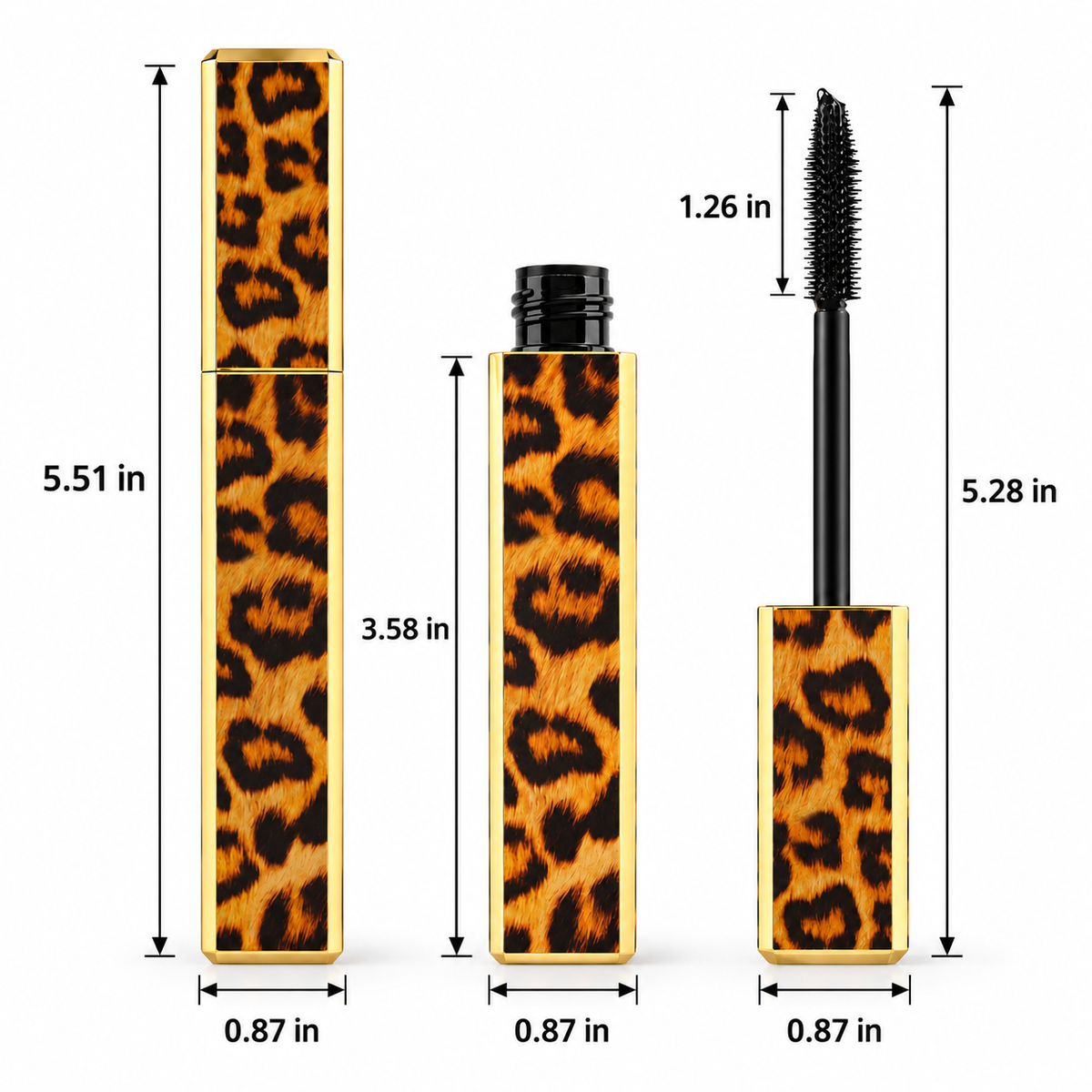Black Mascara with Leopard Print Tube – Precision Lash Brush and Elegant Gold-Tone Packaging