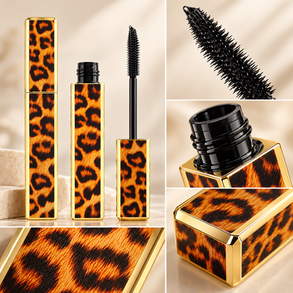 Black Mascara with Leopard Print Tube – Precision Lash Brush and Elegant Gold-Tone Packaging