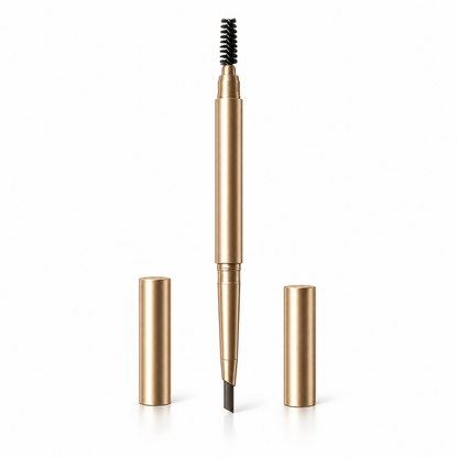 Dual-Ended Eyebrow Pencil with Spoolie Brush – Precision Brow Definer in Elegant Gold Tube
