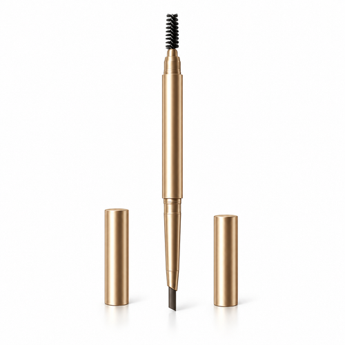 Dual-Ended Eyebrow Pencil with Spoolie Brush – Precision Brow Definer in Elegant Gold Tube