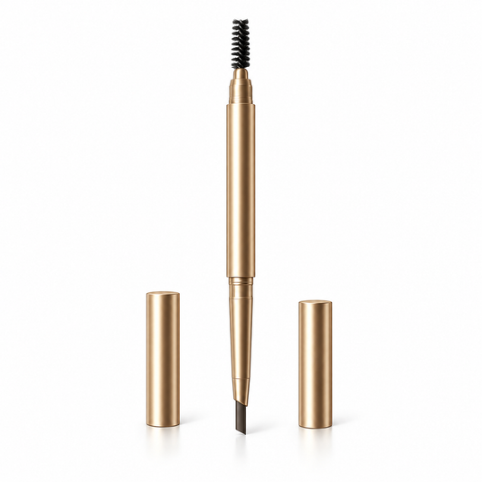 Dual-Ended Eyebrow Pencil with Spoolie Brush – Precision Brow Definer in Elegant Gold Tube
