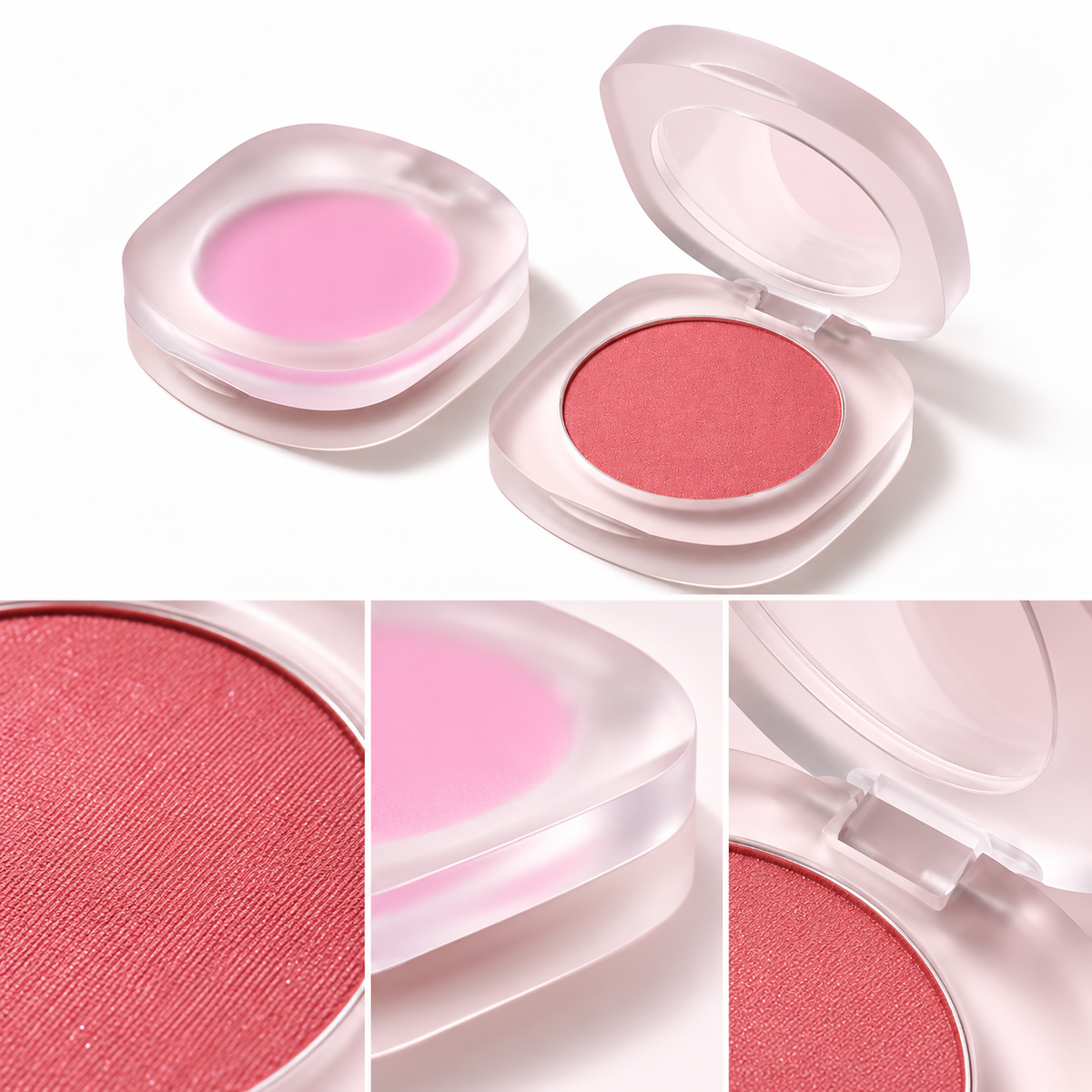 Soft Pink Powder Blush – Single Color Cheek Makeup in Frosted Compact Case