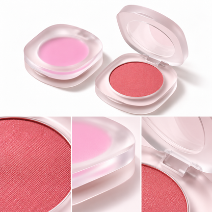 Soft Pink Powder Blush – Single Color Cheek Makeup in Frosted Compact Case