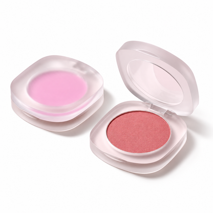 Soft Pink Powder Blush – Single Color Cheek Makeup in Frosted Compact Case