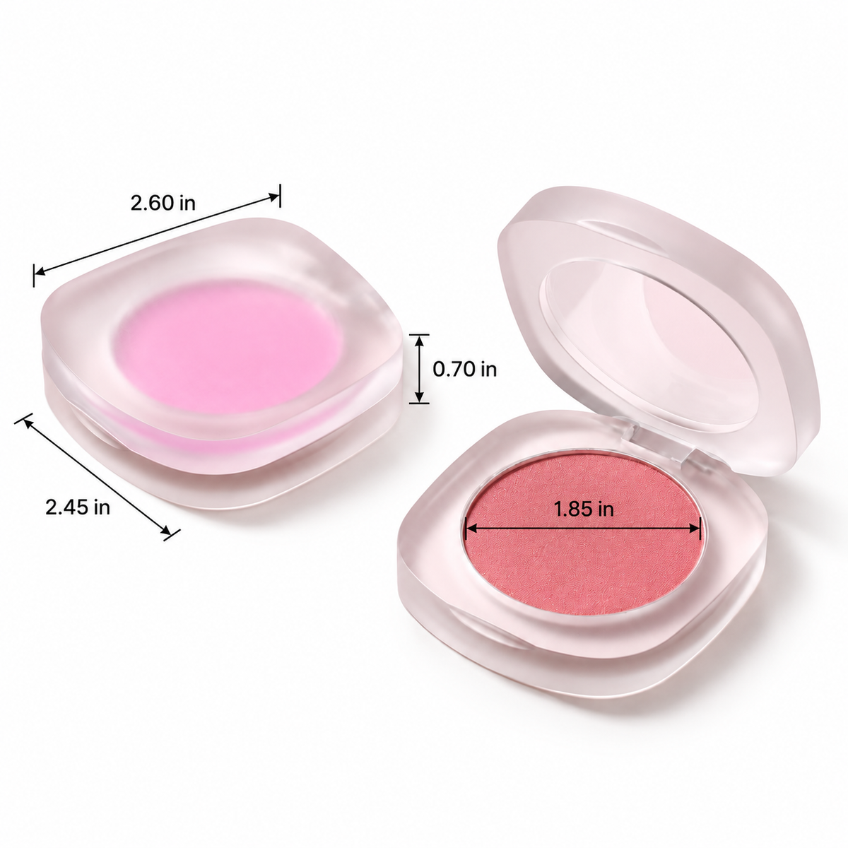 Soft Pink Powder Blush – Single Color Cheek Makeup in Frosted Compact Case