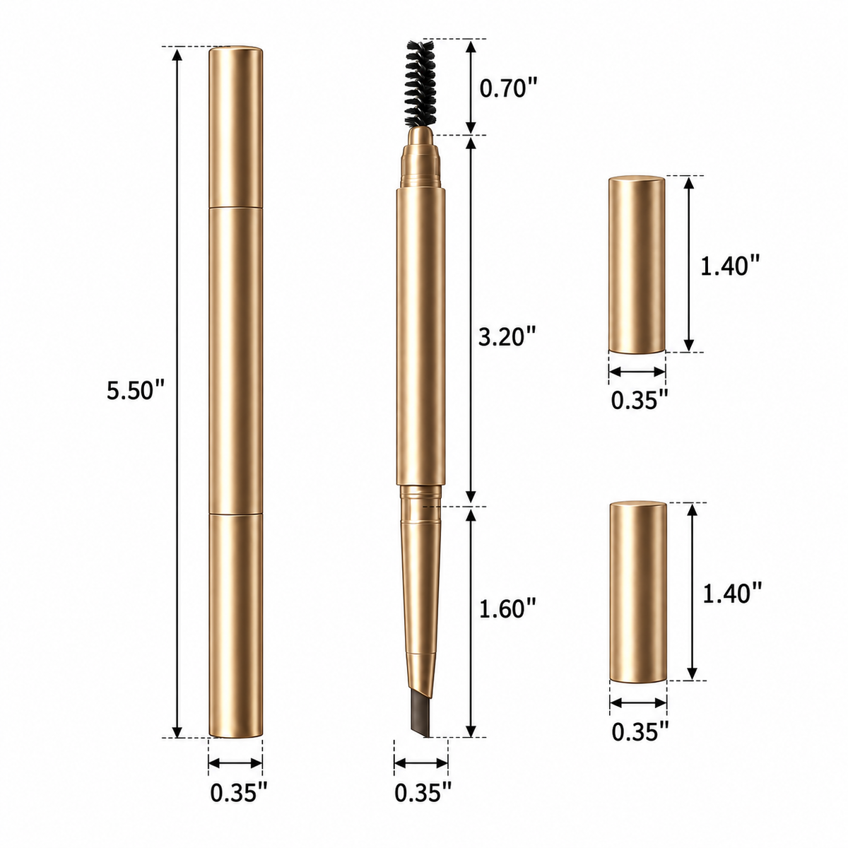 Dual-Ended Eyebrow Pencil with Spoolie Brush – Precision Brow Definer in Elegant Gold Tube