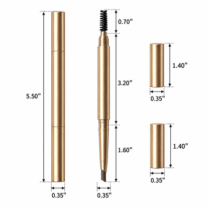 Dual-Ended Eyebrow Pencil with Spoolie Brush – Precision Brow Definer in Elegant Gold Tube