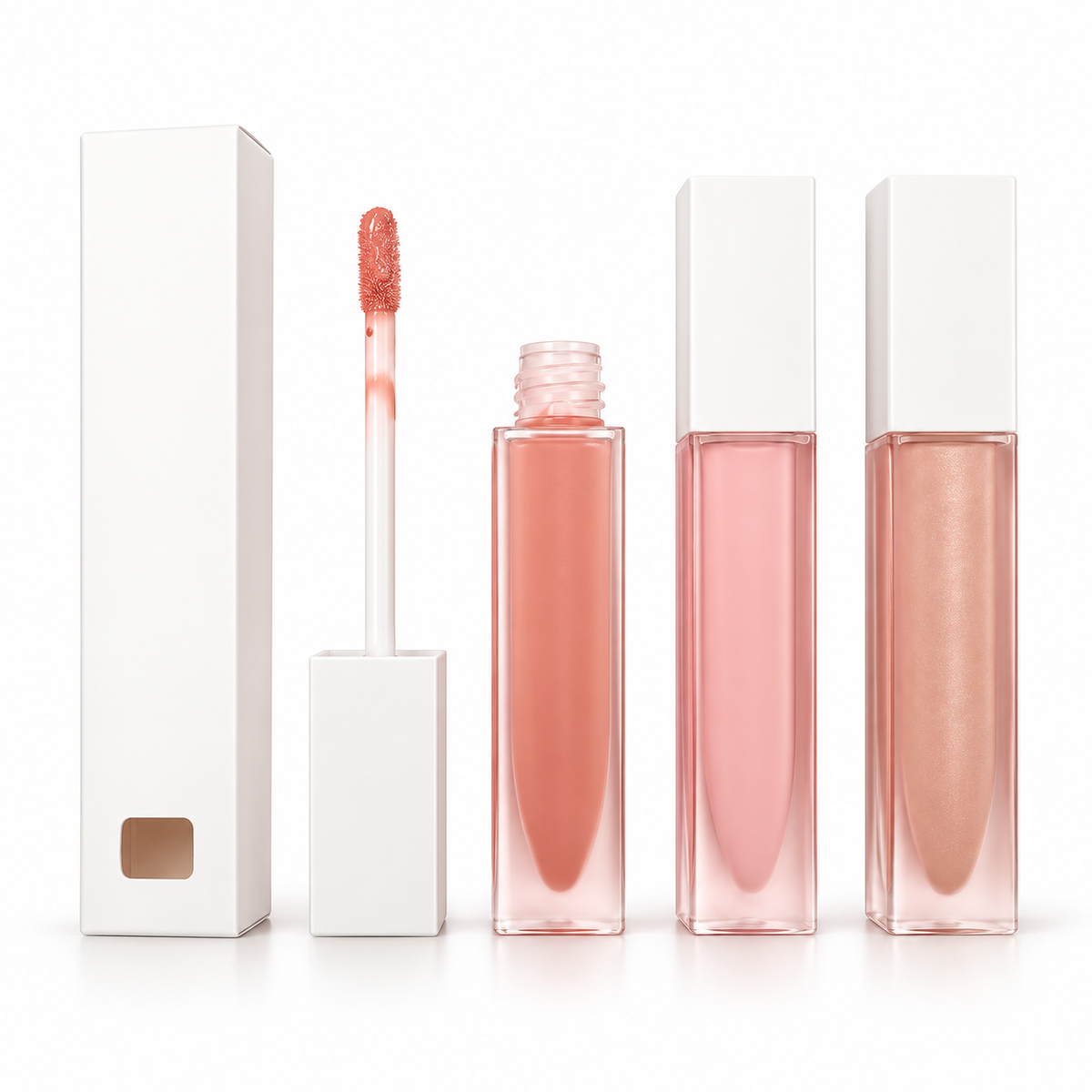 Nude Pink Liquid Lip Gloss – Soft Shine Lip Color with Precision Applicator and Elegant Clear Tube