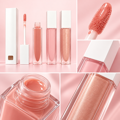 Nude Pink Liquid Lip Gloss – Soft Shine Lip Color with Precision Applicator and Elegant Clear Tube