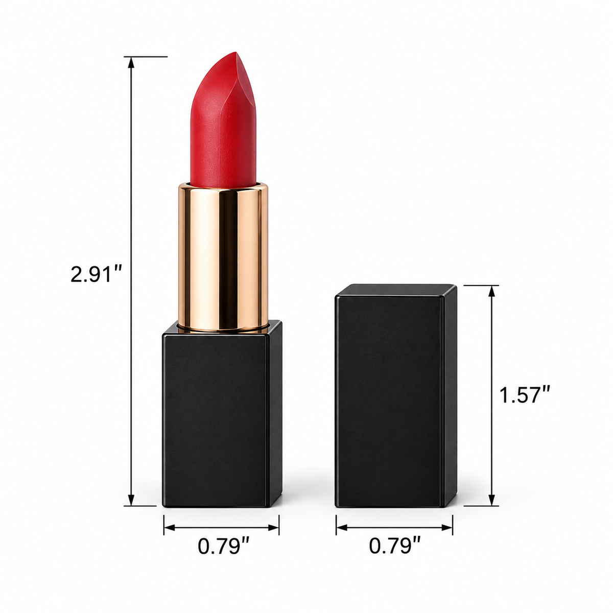 Classic Red Lipstick with Elegant Black Square Case – Smooth Application, Rich Color, Everyday Lip Makeup